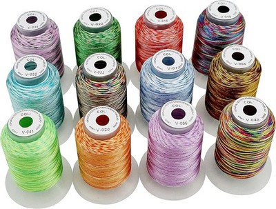 Stickgarn Set 12 Spulen Polyester 500M Multicolor fuer Brother Janome Singer