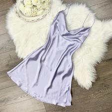 VTG Y2K Victorias Secret Lilac 100% Silk Cowlneck Open Back Mini Slip Dress Sz S
