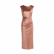 Chelsea28 Ruched Cap Sleeve Satin Midi Dress in Bronze - L