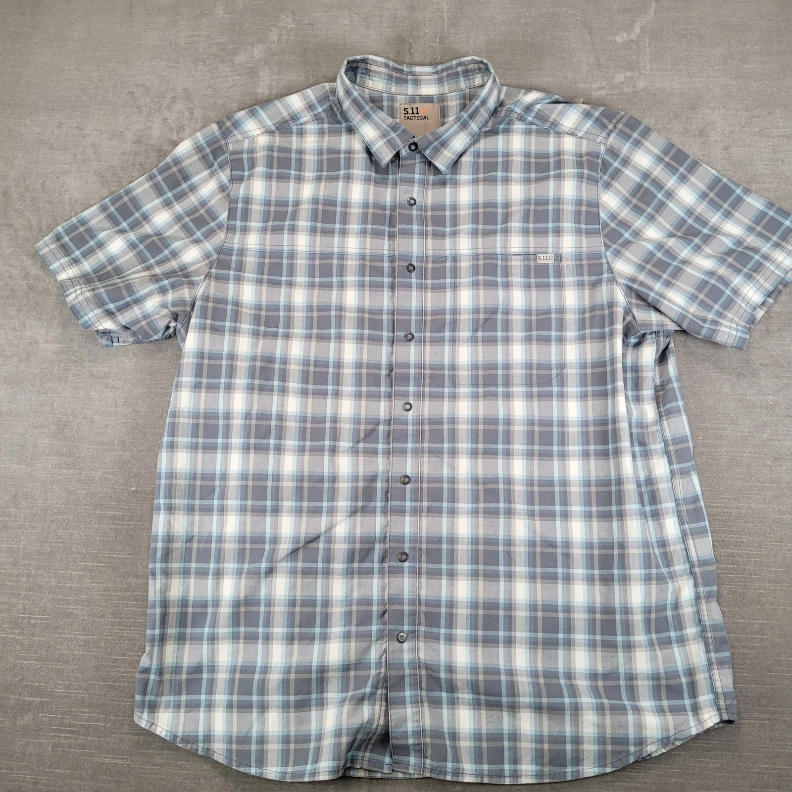 5.11 Tactical Mens Large Short Sleeve Plaid Snap Button Down Shirt Blue Gray L