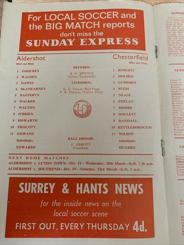 1968 Aldershot V Chesterfield Soccer/football Programme - Picture 3 of 4