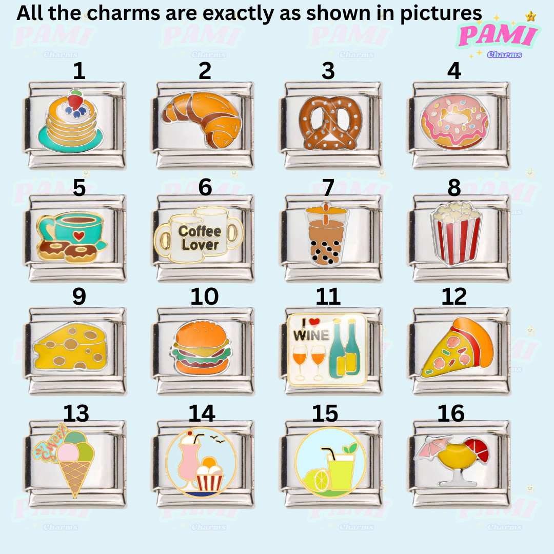 Pulsera Italiana Charm Comida Cóctel Donut Pretzel se adapta a todos los clásicos de 9 mm
