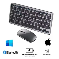Wireless Slim Silent US Keyboard Mouse Bluetooth USB Dongle Apple Tablet PC TV