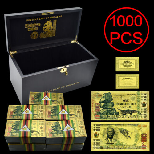 One Dumillillion Dollars Zimbabwe Gold Banknotes 1000pcs/box PET Plastic Money - Picture 1 of 12