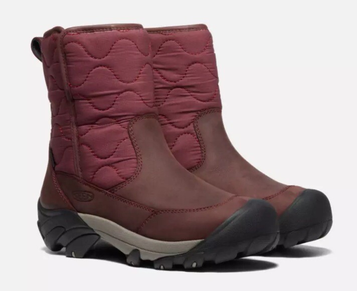Stivali da neve impermeabili nuovi KEEN donna 10 Betty vera pelle rosso bordeaux nero zip