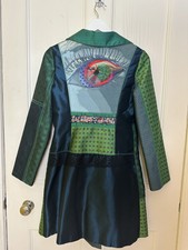 Desigual Green Eye Sequin Fabric Button Up Coat