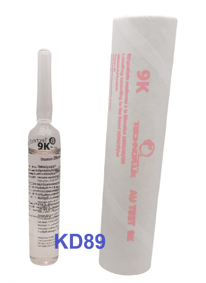 Ampoule de réactif à tester l'or 9K, 9 carats, 375/1000 Test métaux KD89