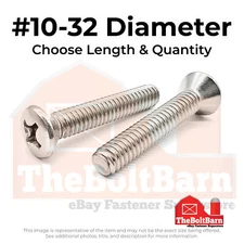 #10-32 18-8 Stainless Steel Phillips Oval Head Machine Screws (Pick Length&Qty)