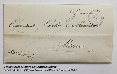 MILITÄRKOMMISSION KANTON GRAUBÜNDEN SCHWEIZ - BRIEF VON CHUR NACH MESOCCO 1844