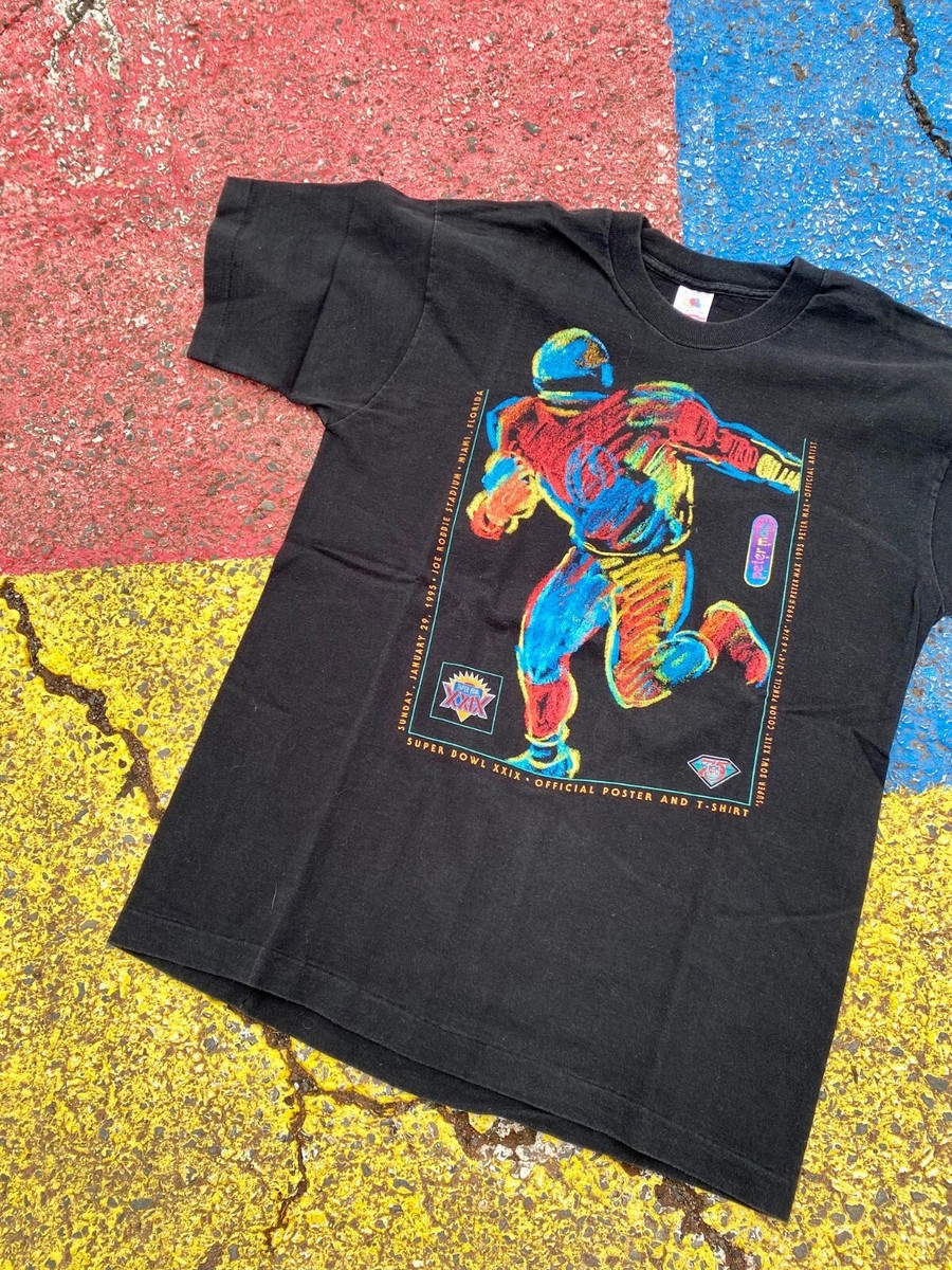 トップス 90s Vintage Peter Max Super Bowl Tshirt VTG 1995 NFL Super Bowl XXIX 49ers Chargers Peter Max Poster