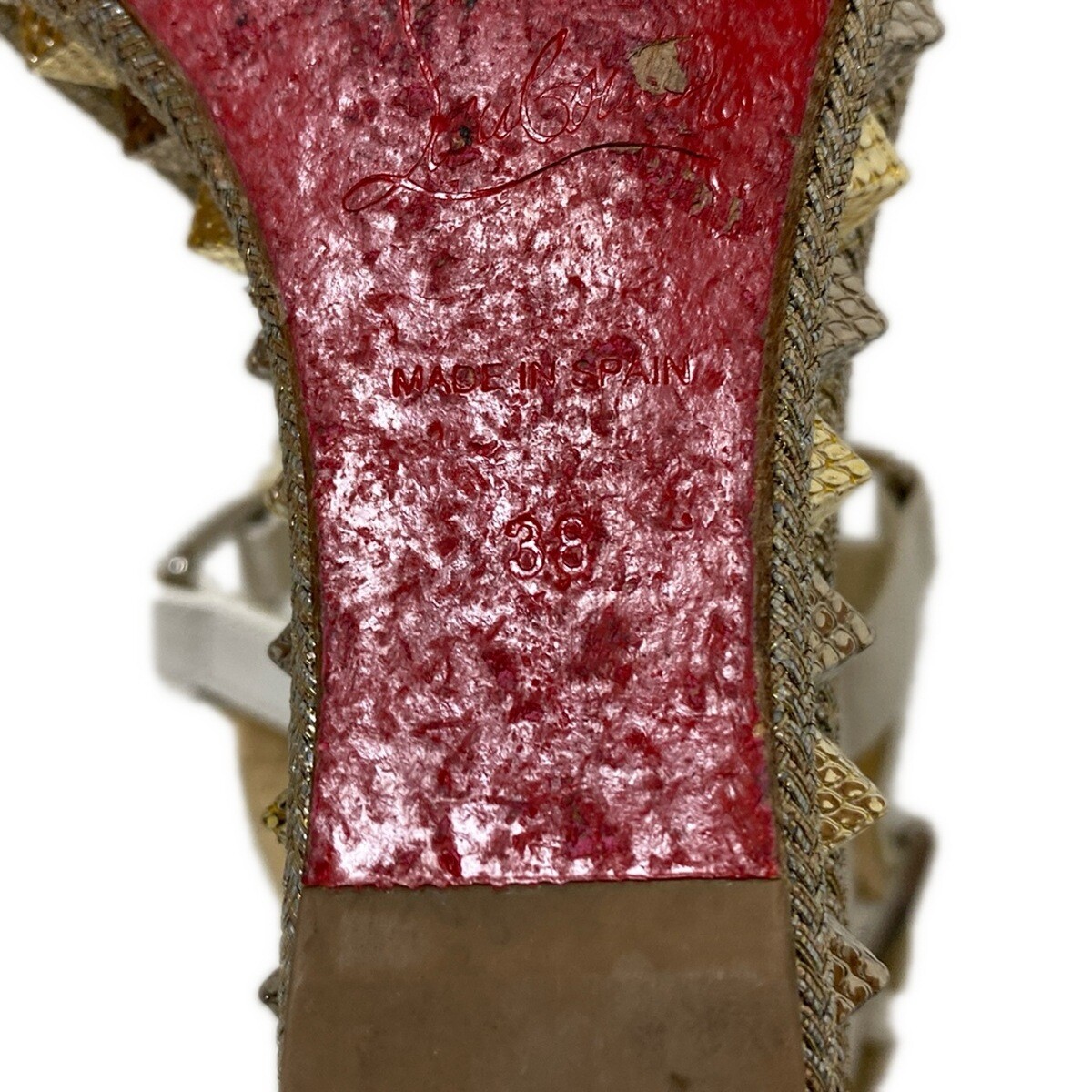 Auth CHRISTIAN LOUBOUTIN PYRACLOU 1180560 White Silver Gold Red  