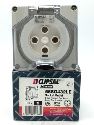 Clipsal Socket Outlet Surface 56SO432LE 3P + E Round 32A 500V Less Enclosure