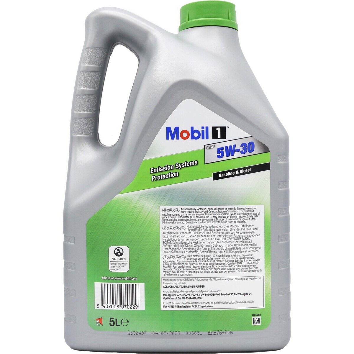 7 Litros De Aceite Mobil 1 ESP 5W30 – Tecnología Sintética, Longlife, Envase De 7 L