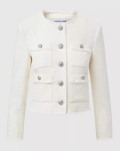 NEW VERONICA BE ARD OLBIA TWEED JACKET Off White 2-10 - Picture 3 of 6