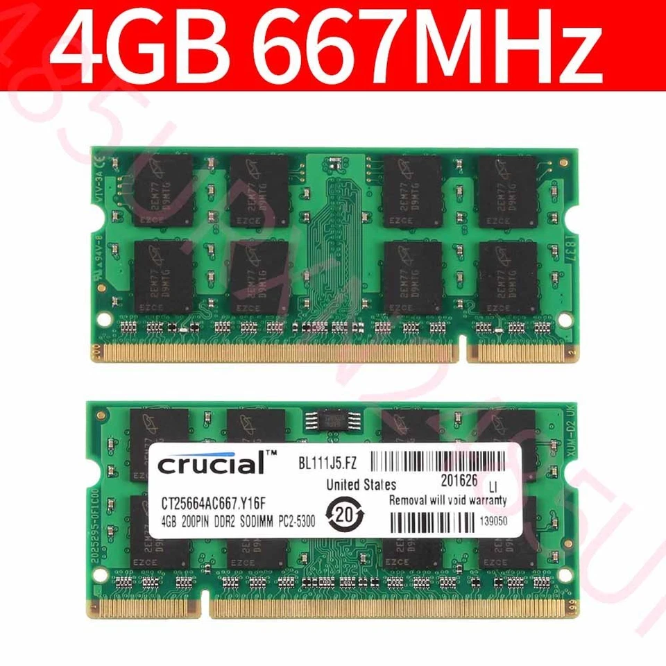 For Crucial 16GB 8GB 4GB 2GB 1GB DDR2 PC2-5300S 667MHz 200Pin RAM Laptop Lot UK - Image 4 of 4