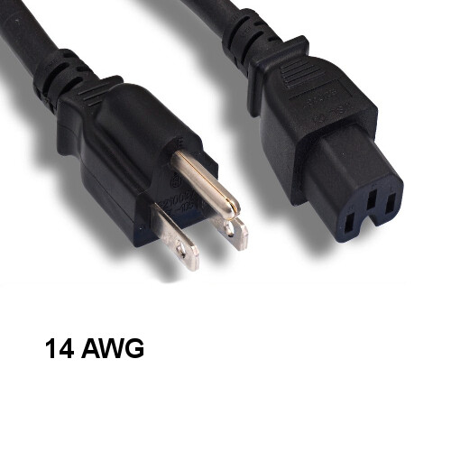 Kentek 10 Fuß 14 AWG Netzkabel NEMA 5-15P auf IEC-60320 C15 15A/125V SJT schwarz - Bild 1 von 1