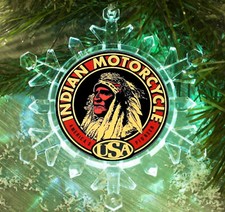 Indian Motorcycle Retro Snowflake Blinking Lit Holiday Christmas Tree Ornament