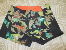 Avia Womens Athletic Shorts With Tropical Leaf Print & Orange Waistband M