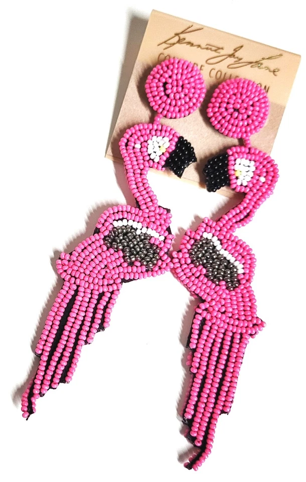 Pendientes perforados Kenneth Jay Lane Couture Collection flamenco con cuentas rosa nuevos con etiquetas Foto 4 de 4