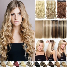 US Real Natural Clip in Hair Extensions One Piece 3/4 Full Head Straight Curly