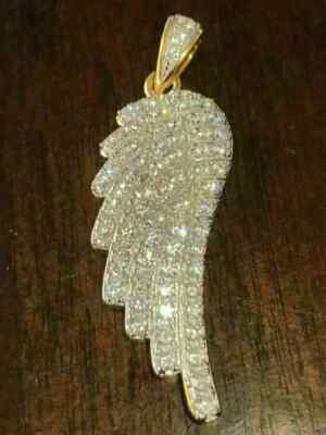 14K Yellow Gold Finish 3Ct Round Cut Diamond Angel Wings Pendants No Chain