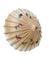 Vintage Chinese Asian Umbrella With PAINTED BUTTERFLIES Bamboo Paper    sj8j