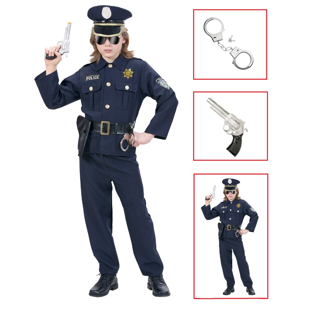 Costume Completo Da Poliziotto Per Bambino – Include Camicia, Pantaloni, Cappello E 7 Accessori (Walkie-Talkie, Manette, Distintivo…)