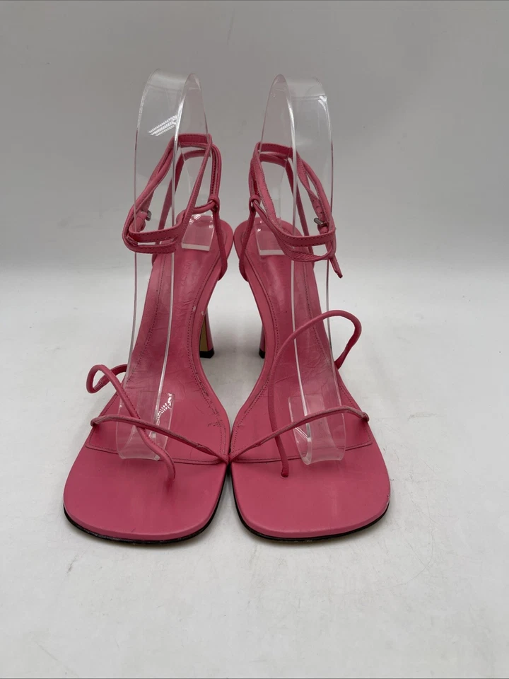 Bottega Veneta Pink Leather Open Toe Ankle Strap High Heel Sandals Size 38.5 - Image 2 of 4