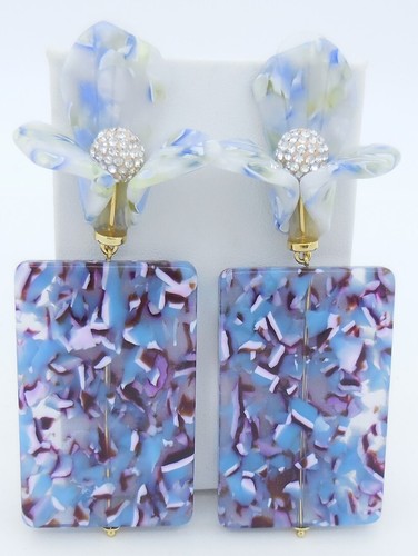 Lele Sadoughi Blue Purple Crystal Rhinestone Statement Lily Flower Earrings