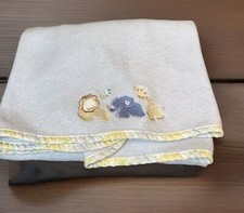 Circo Baby Blanket Fleece Elephant Giraffe Lion Blue Plush Pastel Trim Vintage
