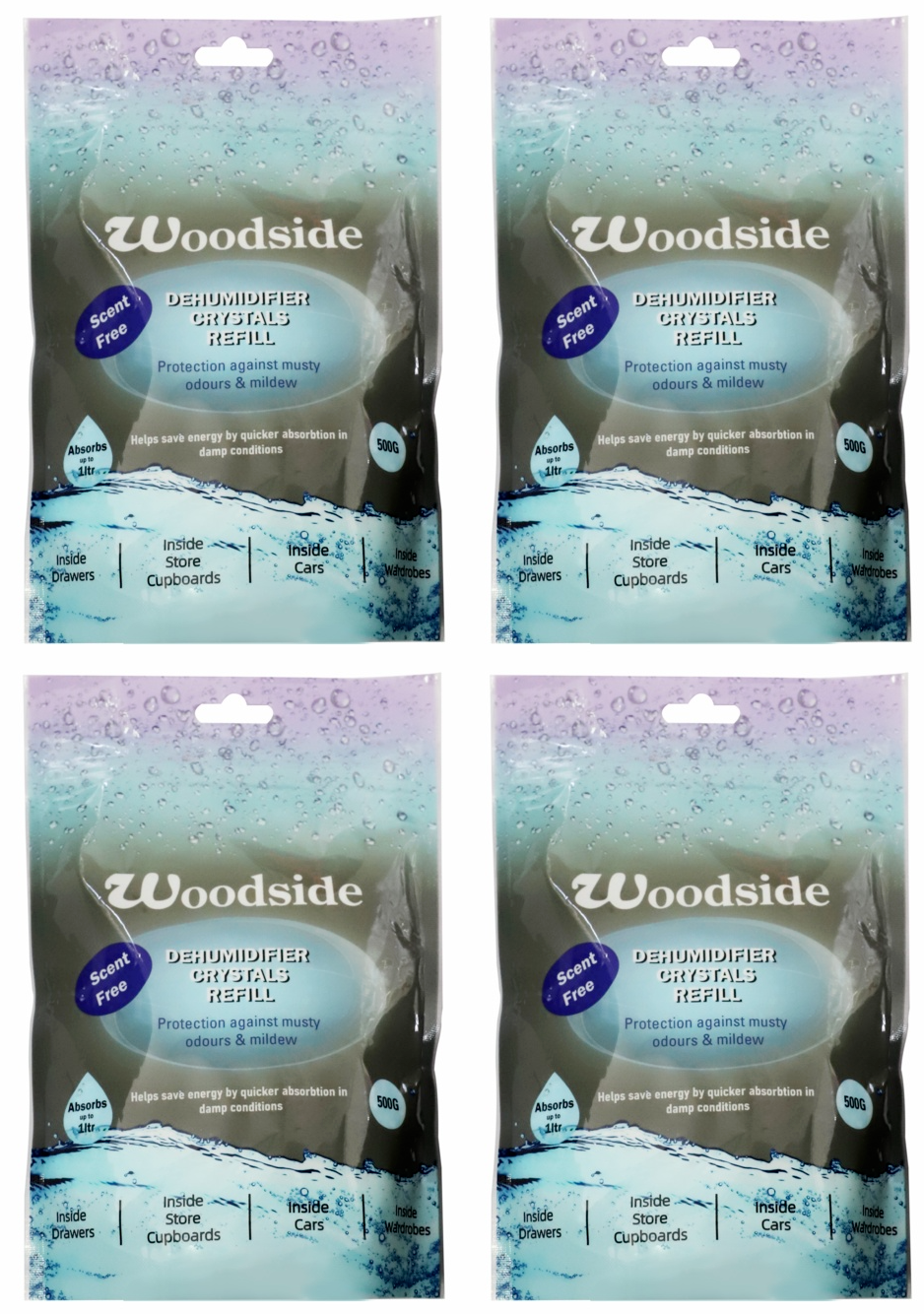 4x Woodside Dehumidifier Refill Crystals Moisture Damp Mildew Condensation 500g