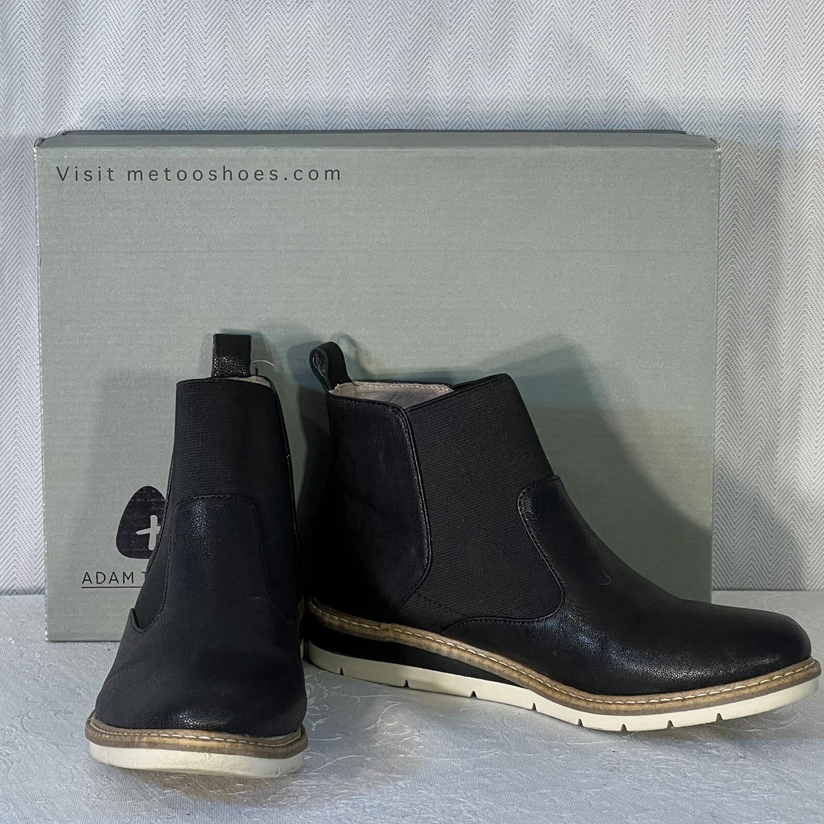 Adam Tucker By Me Too Apollo 4 Black Leather Alto Slip On Booties 6 M