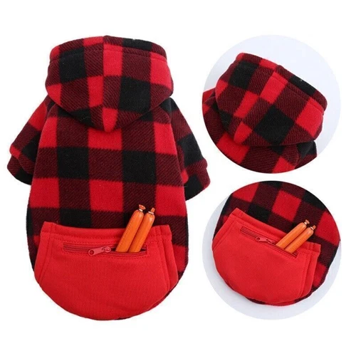 Pet Dog Hoodie Coat Jacket With Pocket Sweater Plaid Clothes Puppy Cat Outfits❤ - Picture 10 of 20