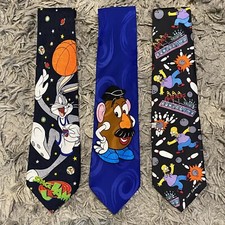 Lot of 3 Vintage Ties Toy Story Space Jam Homer Simpson 90s Disney Fox Warner