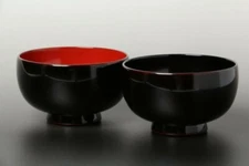 Pair Owan Japanese soup bowl Echizen Lacquerware Handcraft Hotei Meoto