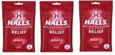 (Pack 3) HALLS Relief Cherry Flavor Cough Drops,  30 drops