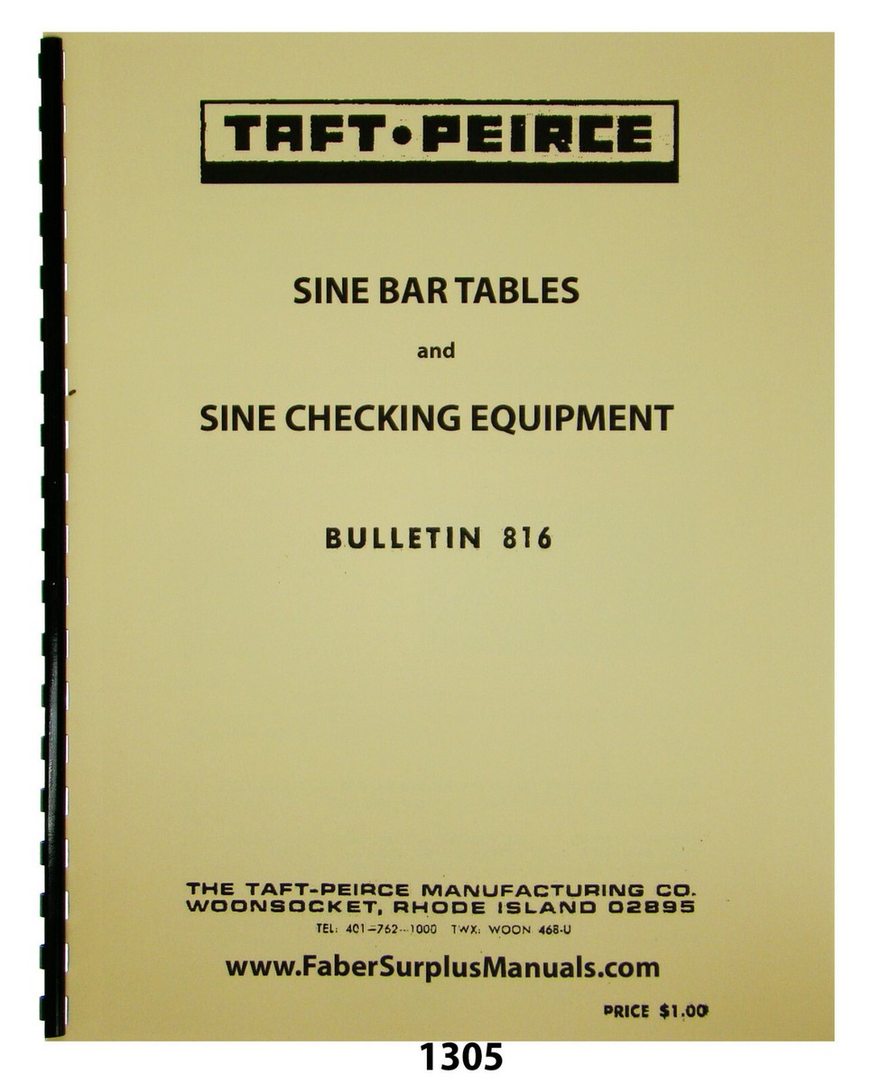 Taft-Peirce Sine Bar Tables & Sine Checking Equipment Manual