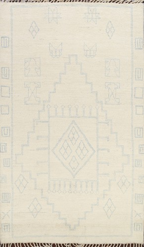 Vegetable Dye IVORY Hand-knotted Geometric Moroccan Berber Oriental Area Rug 6x8