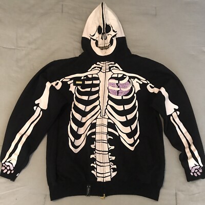 LRG Dead Serious Skeleton Hoodie 3XL Black Glow In The Dark Vtg Authentic *RARE*