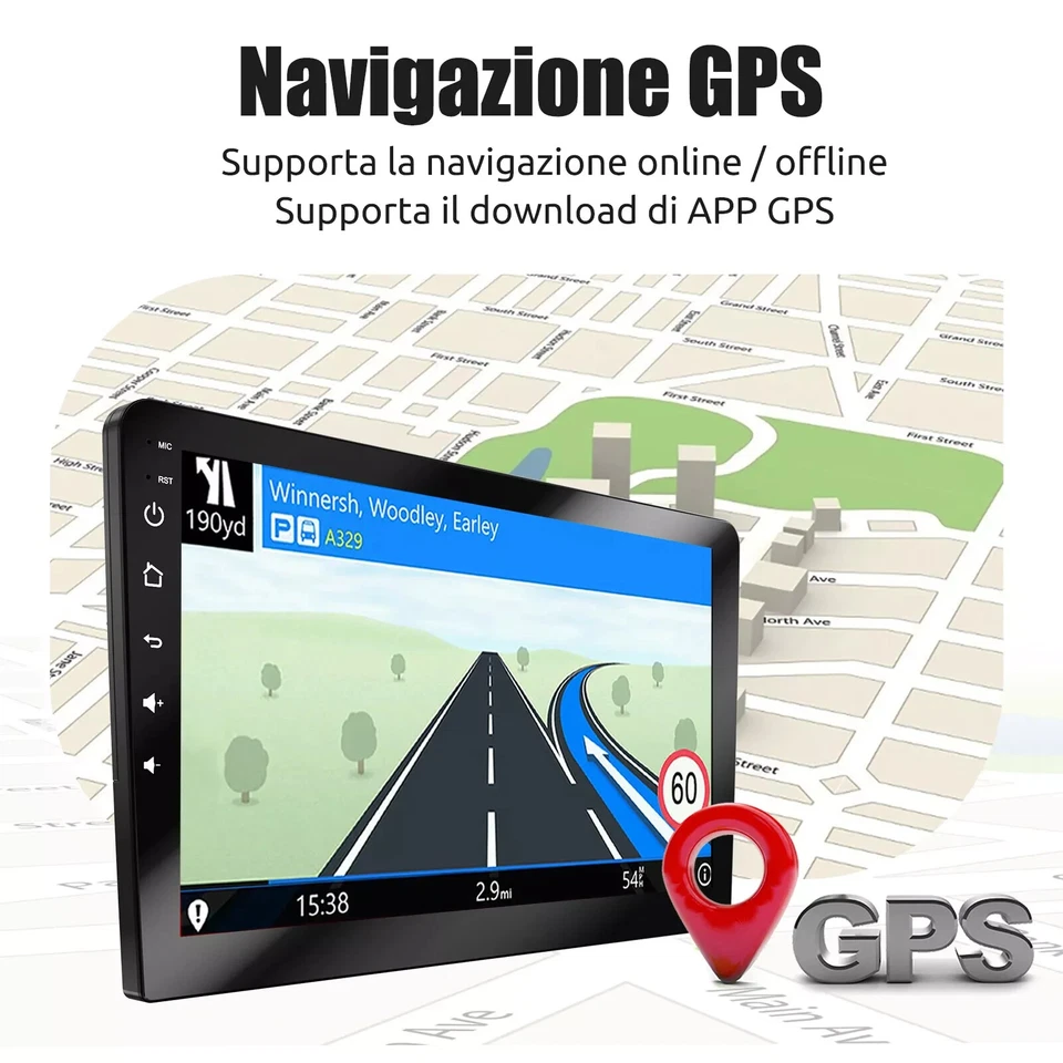AUTORADIO 2 DIN 9" POLLICI ANDROID BLUETOOTH GPS 4GB DI RAM+64GB CON RETROCAMERA - Immagine 3 di 4