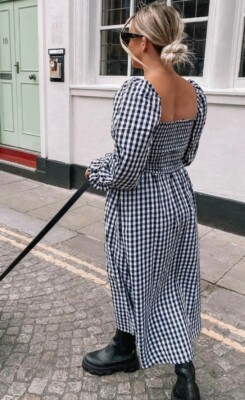 knee length dresses for ladies Kayleen modest midi dress in gingham – JanieLanie main image 1