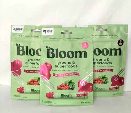 Bloom Nutrition spiced cranberry greens & superfood Powder Stick-15 Pk EXP9/26