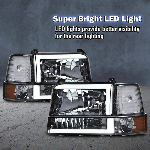 Fit For 92-96 Ford F150/F250/F350 Bronco Pair LED DRL Smoke Lens Headlights - Picture 2 of 13