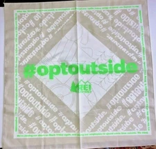 REI CO-OP #OPTOUTSIDE Cotton Scarf Bandana 20" Square Green Tan White