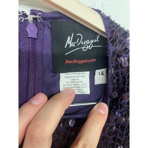 Robe drapée manches longues col haut pailleté violet améthyste Mac Duggal 14 NEUVE - Photo 6 sur 7