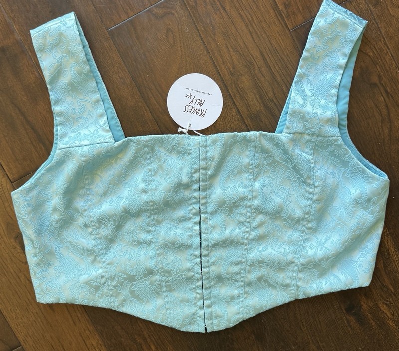 Princess Polly Blue Satin Paisley Square Neck Corset Crop Top Women's Plus 20