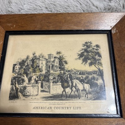 Antique Hand-Tinted Lithograph American Country Life 1855 marked Currier & Ives
