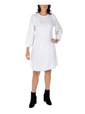 ROBBIE BEE Womens White Knit Pullover Sleeve Sweater Dress Petites PS