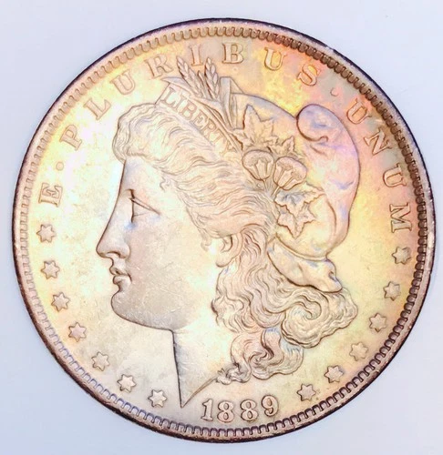 1889 O MORGAN DOLLAR GEM BU+++! RAINBOW TONED! INCREDIBLY SCARCE DATE! NR #K3056