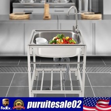 Commercial Single Bowl Stainless Steel Hand Wash Sink Basin Freestanding Faucet